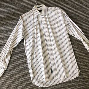 White and black striped button-up shirt #stripedshirt #mensfashion #formalwear